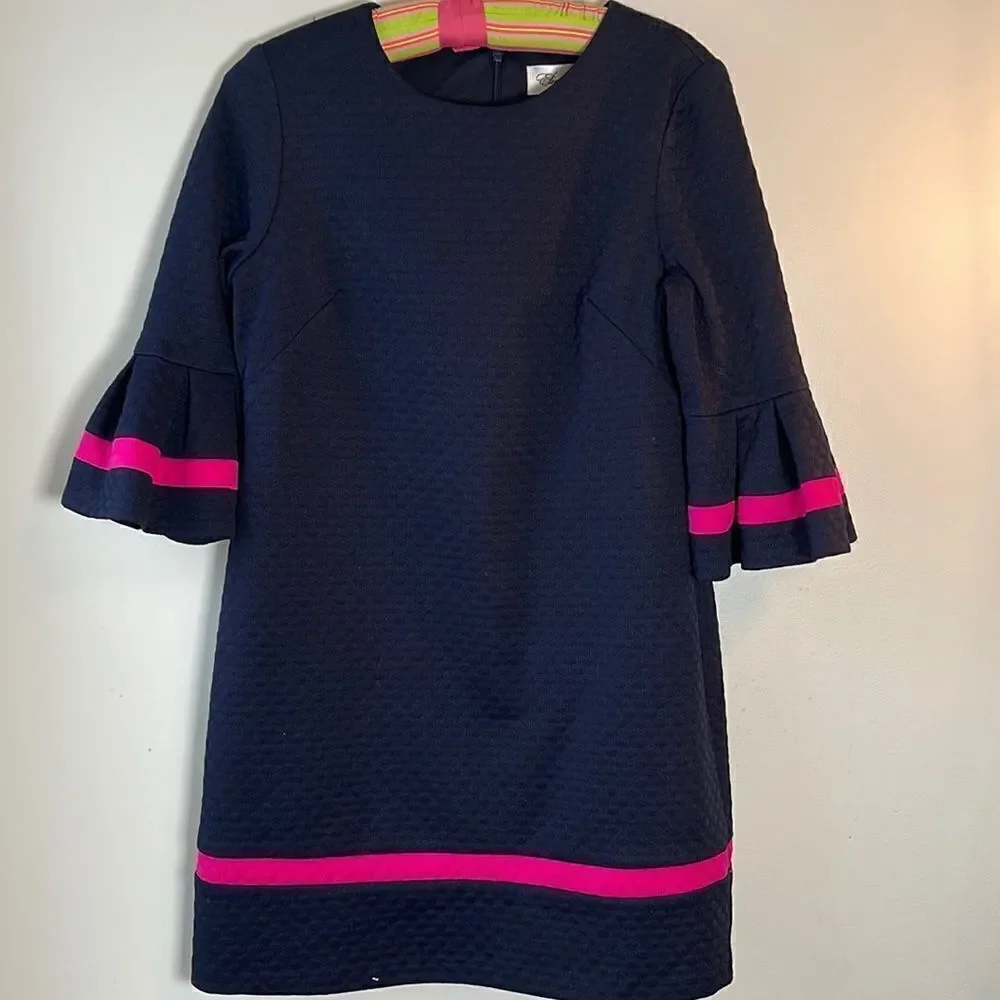 EUC Eliza J Navy Quilted Dress Flare Sleeves Pink Details 8P - Picture 1 of 10